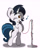 Size: 2000x2500 | Tagged: safe, artist:hisp, oc, oc only, oc:cain, pony, unicorn, big ears, bipedal, cute, female, high res, looking at you, microphone, music notes, one eye closed, open mouth, simple background, singing, smiling, solo, white background, wink, winking at you