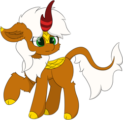 Size: 5089x4963 | Tagged: safe, artist:skylarpalette, oc, oc only, oc:verdant pyre, kirin, pony, cheek fluff, chest fluff, ear fluff, fluffy, green eyes, horn, kirin oc, looking back, scales, serious, serious face, simple background, simple shading, solo, standing, transparent background