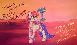 Size: 4110x2412 | Tagged: safe, artist:halley-valentine, oc, oc only, pony, robot, robot pony, unicorn, mars, mars rover, perseverance, ponified, solo, text