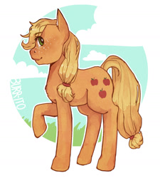 Size: 1280x1424 | Tagged: safe, artist:burr-ito, applejack, earth pony, pony, g4, hatless, missing accessory, solo