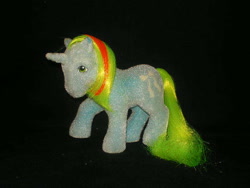 Size: 640x480 | Tagged: safe, photographer:lancer, ribbon (g1), g1, black background, irl, missing accessory, photo, simple background, so soft pony, toy