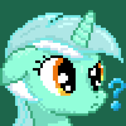 Size: 400x400 | Tagged: dead source, safe, artist:lightspeeed, part of a set, lyra heartstrings, pony, unicorn, g4, bust, floppy ears, green background, pixel art, portrait, question mark, raised eyebrow, simple background, solo