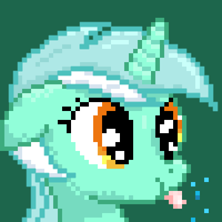 Size: 400x400 | Tagged: dead source, safe, artist:lightspeeed, part of a set, lyra heartstrings, pony, unicorn, g4, bust, floppy ears, green background, pixel art, portrait, raspberry, simple background, solo, tongue out