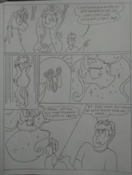 Size: 1944x2592 | Tagged: safe, artist:princebluemoon3, oc, oc:king speedy hooves, oc:queen galaxia (bigonionbean), oc:tommy the human, alicorn, human, pony, comic:sisterly silliness, alicorn oc, black and white, blushing, butt, canterlot, canterlot castle, castle, child, clothes, comic, commissioner:bigonionbean, confused, crossed hooves, cutie mark, dialogue, family, father and child, father and son, female, flank, fusion, fusion:big macintosh, fusion:flash sentry, fusion:princess cadance, fusion:princess celestia, fusion:princess luna, fusion:shining armor, fusion:trouble shoes, fusion:twilight sparkle, grayscale, horn, human oc, husband and wife, jewelry, male, mare, monochrome, mother and child, mother and son, plot, pointing, regalia, royalty, sitting, stallion, throne room, traditional art, unknown pony, wings, writer:bigonionbean