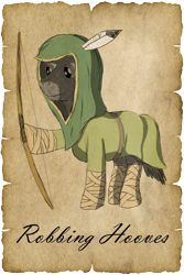 Size: 1000x1500 | Tagged: safe, alternate version, artist:malte279, oc, oc:robbing hooves, my little pony: tails of equestria, bow (weapon), lore, parchment, pen and paper rpg, robin hood