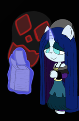 Size: 1336x2048 | Tagged: safe, artist:tenebrousmelancholy, oc, oc only, oc:hollow willow, unicorn, vampire, anthro, unguligrade anthro, clothes, crossdressing, darkness, femboy, girly, goth, gothic, magic, male, paper, skull, solo, stack, telekinesis
