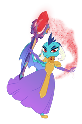 Size: 602x910 | Tagged: safe, artist:queencold, princess ember, dragon, g4, armor, bloodstone scepter, clothes, commission, dragoness, dress, female, magic, simple background, solo, transparent background