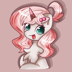 Size: 1080x1080 | Tagged: safe, artist:starflashing twinkle, oc, oc only, pony, unicorn, :p, bust, chest fluff, cute, food, ice cream, ice cream cone, ice cream horn, simple background, solo, tongue out
