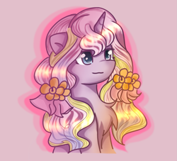 Size: 1189x1080 | Tagged: safe, artist:starflashing twinkle, oc, oc only, pony, unicorn, bedroom eyes, cute, flower, flower in hair, simple background, solo