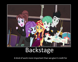 Size: 1075x860 | Tagged: safe, artist:thejboy88, edit, edited screencap, editor:applejackfan204, screencap, ambient light, chase reverb, chip board, coffee rush, sunset shimmer, equestria girls, g4, how to backstage, my little pony equestria girls: better together, motivational poster