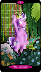Size: 1500x2591 | Tagged: safe, artist:sixes&sevens, part of a set, screwball, pony, g4, bipedal, brick wall, female, flower, graffiti, hat, major arcana, one eye closed, paintbrush, propeller hat, solo, tarot card, the magician, tongue out