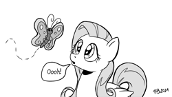 Size: 1200x675 | Tagged: safe, artist:pony-berserker, fluttershy, butterfly, pegasus, pony, pony-berserker's twitter sketches, g4, halftone, ooh, solo