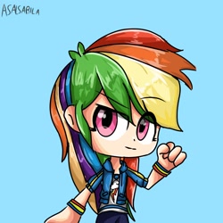 Size: 1024x1024 | Tagged: safe, artist:aaasalsab, rainbow dash, human, equestria girls, g4, chibi, female, fist, human coloration, humanized, looking at you, solo