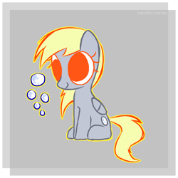 Size: 1280x1280 | Tagged: safe, artist:syrupyyy, derpy hooves, pegasus, pony, g4, bubble, cute, derpabetes, female, mare, sitting, solo