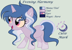 Size: 1280x881 | Tagged: safe, artist:lominicinfinity, oc, oc only, oc:evening harmony, pony, unicorn, female, filly, reference sheet, simple background, solo