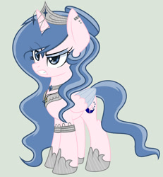 Size: 1280x1387 | Tagged: safe, artist:lominicinfinity, artist:minifella11, oc, oc only, oc:sparkdust knight, alicorn, pony, alicorn oc, base used, crown, ear piercing, eyebrows, eyebrows visible through hair, female, gritted teeth, hoof shoes, horn, horn jewelry, jewelry, mare, piercing, regalia, simple background, solo, sparkdustverse