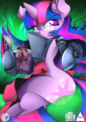 Size: 3500x4950 | Tagged: safe, artist:ahekao, twilight sparkle, pony, unicorn, g4, amputee, armpits, book, complex background, glasses, human shoulders, metal arm, prosthetic limb, prosthetics, solo, unicorn twilight