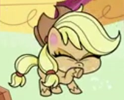 Size: 640x516 | Tagged: safe, screencap, applejack, earth pony, pony, g4.5, my little pony: pony life, sick day, applejack's hat, coughing, covering, cowboy hat, cropped, eyes closed, female, hat, solo, sugarcube corner