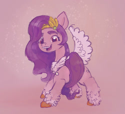 Size: 1782x1633 | Tagged: safe, anonymous artist, pipp petals, pegasus, pony, g5, both cutie marks, butt, crown, feather, female, fluffy, jewelry, looking at you, looking back, looking back at you, mare, open mouth, pipp butt, plot, red eyes, red-eyed pipp, solo, tail, teeth, unshorn fetlocks, wings, wrong eye color