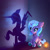 Size: 3696x3696 | Tagged: safe, artist:xbi, nightmare moon, princess luna, alicorn, pony, g4, chest fluff, cute, duality, ear fluff, fangs, feathered wings, female, filly, filly luna, floppy ears, foreshadowing, glowing, high res, hoof shoes, lantern, lunabetes, mare, open mouth, raised hoof, shadow, silhouette, sitting, smiling, solo, sparkles, spread wings, star wars in the comments, tabun art-battle finished after, wings, woona, younger