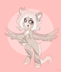 Size: 2728x3232 | Tagged: safe, artist:sugarstar, oc, oc only, pegasus, pony, chest fluff, happy, high res, markings, on hind legs, open mouth, scar, simple background, solo, spread wings, wings