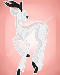 Size: 635x794 | Tagged: dead source, safe, alternate version, artist:princess_skyresh_glow, deer, pony, abstract background, antlers, colored hooves, frown, looking back, male, ponified, raised hoof, scared, scp, solo, stallion, white eyes