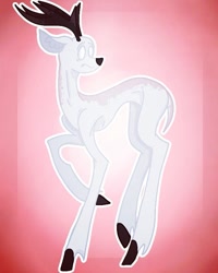 Size: 635x794 | Tagged: dead source, safe, alternate version, artist:princess_skyresh_glow, deer, pony, abstract background, antlers, colored hooves, frown, looking back, male, ponified, raised hoof, scared, scp, scp-096, solo, stallion, white eyes