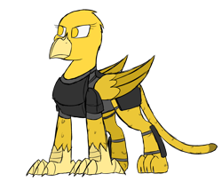 Size: 2200x1800 | Tagged: safe, artist:somber, oc, oc only, oc:golden flash, griffon, fallout equestria, armor, female, solo, talons