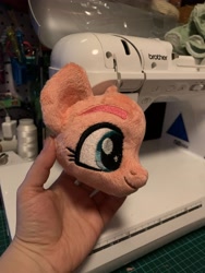 Size: 3024x4032 | Tagged: safe, artist:ketika, sunny starscout, earth pony, pony, g5, head, irl, photo, plushie, sewing machine, smiling, starry eyes, that was fast, wingding eyes