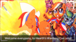 Size: 520x293 | Tagged: safe, oc, oc:ember, oc:ember (hwcon), oc:glace (hwcon), hearth's warming con, hearth's warming con 2016, animated, gif, netherlands, raised hoof