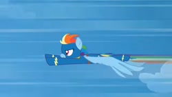 Size: 1280x720 | Tagged: safe, artist:agrol, rainbow dash, pegasus, pony, choose your wings, g4, amulet, amulet of wings, artificial wings, augmented, bandage, bandaged wing, clothes, determined, determined smile, jewelry, magic, magic wings, rainbow trail, solo, uniform, wings, wonderbolts uniform