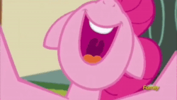 Size: 1280x720 | Tagged: safe, edit, edited screencap, screencap, pinkie pie, earth pony, pony, g4, make new friends but keep discord, season 5, animated, breaking the fourth wall, camera abuse, discovery family logo, edited video, female, fourth wall, he wants all of the cakes, looking at you, slowed down, solo, sound, speed up, webm