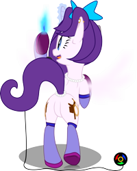 Size: 2977x3729 | Tagged: safe, artist:kyoshyu, oc, oc only, oc:miss tress, pony, unicorn, butt, clothes, female, high res, jewelry, magic, mare, necklace, pearl necklace, plot, simple background, socks, solo, transparent background