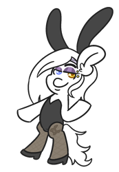 Size: 900x1300 | Tagged: safe, artist:threetwotwo32232, oc, oc:rubber bunny, earth pony, pony, bipedal, bunny ears, bunny suit, clothes, female, heterochromia, high heels, leotard, mare, pantyhose, shoes