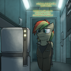 Size: 800x800 | Tagged: safe, artist:captainhoers, oc, oc only, oc:rainbow code, pegasus, pony, the sunjackers, cyberpunk, male, stallion