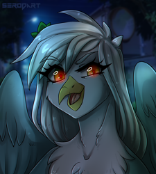 Size: 1600x1778 | Tagged: safe, artist:serodart, oc, oc only, hippogriff, bust, commission, female, hippogriff oc, red eyes, solo