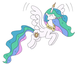 Size: 2960x2448 | Tagged: safe, artist:supahdonarudo, princess celestia, alicorn, pony, g4, birthday, flying, high res, nicole oliver, noisemaker, simple background, transparent background