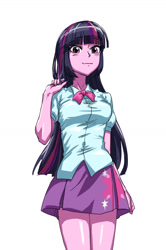 Size: 964x1452 | Tagged: safe, artist:invisibleone11, twilight sparkle, equestria girls, g4, anime style, clothes, female, simple background, skirt, solo, white background