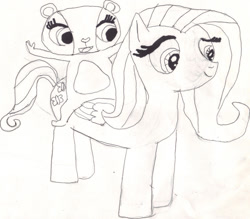 Size: 1024x896 | Tagged: safe, artist:ben-the-looney, fluttershy, bear, panda, pegasus, pony, g4, littlest pet shop, penny ling, traditional art