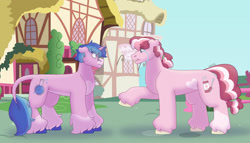 Size: 1280x732 | Tagged: safe, artist:itstechtock, oc, oc:blueberry tonic, oc:cherry syrup, earth pony, pony, unicorn, crying, female, magical lesbian spawn, male, mare, offspring, parent:cheerilee, parent:nurse redheart, parent:tempest shadow, parent:twilight sparkle, parents:cheeriheart, parents:tempestlight, stallion