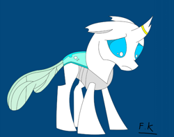 Size: 1070x849 | Tagged: safe, artist:fsnyion, oc, oc only, oc:nyion, changedling, changeling, sad, solo, white changeling