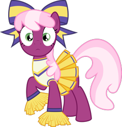 Size: 2879x3000 | Tagged: safe, artist:disty dusk, cheerilee, earth pony, pony, g4, the cart before the ponies, bow, cheerileeder, cheerleader, cheerleader outfit, clothes, female, hair bow, high res, looking at you, mare, pom pom, simple background, solo, transparent background, vector
