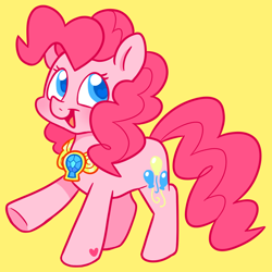 Size: 700x700 | Tagged: safe, artist:raystarkitty, pinkie pie, earth pony, pony, g4, colored pupils, cute, diapinkes, element of laughter, female, heart eyes, mare, open mouth, simple background, smiling, solo, wingding eyes, yellow background