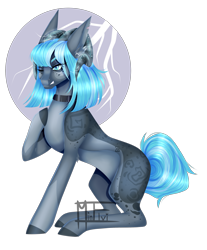 Size: 2706x3271 | Tagged: safe, artist:minelvi, oc, oc only, earth pony, pony, choker, colored hooves, earth pony oc, eyelashes, high res, hoof on chest, horns, one eye closed, signature, simple background, solo, transparent background, wink