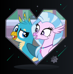 Size: 1280x1284 | Tagged: safe, artist:3d4d, gallus, silverstream, griffon, hippogriff, g4, female, interspecies, male, ship:gallstream, shipping, straight, valentine's day card