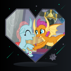 Size: 1280x1284 | Tagged: safe, artist:3d4d, edit, edited screencap, screencap, ocellus, smolder, changedling, changeling, dragon, a matter of principals, g4, my little pony: friendship is magic, changeling x dragon, dragoness, female, interspecies, lesbian, ship:smolcellus, shipping, valentine's day card