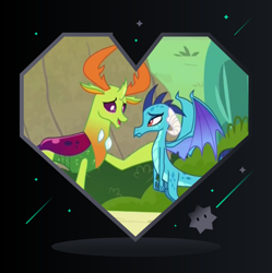 Size: 1280x1284 | Tagged: safe, artist:3d4d, edit, edited screencap, screencap, princess ember, thorax, changedling, changeling, dragon, triple threat, changeling x dragon, dragoness, embrax, female, king thorax, male, shipping, straight, valentine's day card