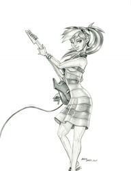 Size: 1000x1303 | Tagged: safe, artist:baron engel, rainbow dash, equestria girls, equestria girls specials, g4, my little pony equestria girls: better together, my little pony equestria girls: spring breakdown, clothes, dress, electric guitar, female, guitar, monochrome, musical instrument, pencil drawing, rainbow dash always dresses in style, solo, traditional art