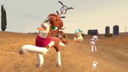 Size: 1920x1080 | Tagged: safe, artist:duragan, arizona (tfh), pom (tfh), velvet (tfh), cow, deer, dog, lamb, reindeer, sheep, them's fightin' herds, 3d, 3d model, arizonadorable, community related, cute, eyebrows, giggling, model, pose, puppy, silly, source filmmaker