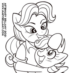 Size: 516x504 | Tagged: safe, artist:marybellamy, mane allgood, scootaloo, pegasus, pony, g4, duo, female, hug, monochrome, mother and child, mother and daughter